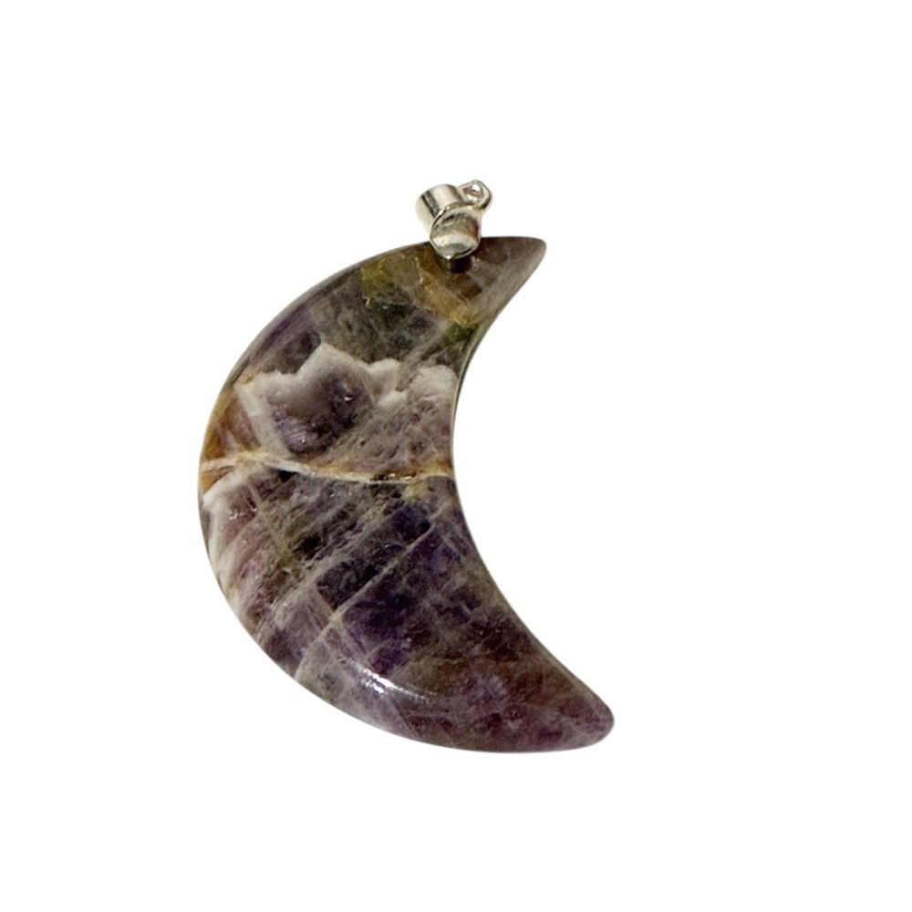 Natural Amethyst Moon Pendant‎ Purple Charm Jewelry